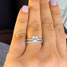 Load image into Gallery viewer, GIA/IGI Certified 14k Solid White Gold Princess And Round Cut Diamond Engagement Ring and Band Bridal Set 2.00ct F-VS2