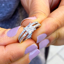 Load image into Gallery viewer, GIA/IGI Certified 14k Solid White Gold Princess And Round Cut Diamond Engagement Ring and Band Bridal Set 2.00ct F-VS2