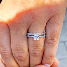 Load image into Gallery viewer, GIA/IGI Certified 14k Solid White Gold Princess And Round Cut Diamond Engagement Ring and Band Bridal Set 2.00ct F-VS2