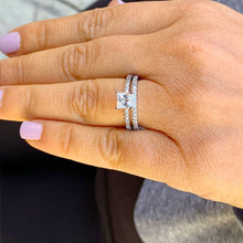 Load image into Gallery viewer, GIA/IGI Certified 14k Solid White Gold Princess And Round Cut Diamond Engagement Ring and Band Bridal Set 2.00ct F-VS2