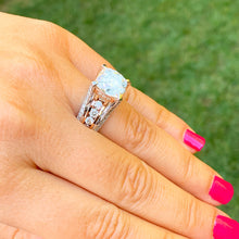 Load image into Gallery viewer, STUNNING 6.50CT Women's 14k solid white and rose gold cushion cut moissanite and natural round cut diamond engagement ring