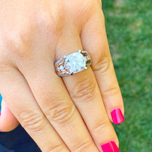 Load image into Gallery viewer, BEAUTIFUL 6.50CT Women's 14k solid white and rose gold cushion cut forever one moissanite and natural round cut diamond engagement ring