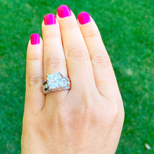 Load image into Gallery viewer, BEAUTIFUL 6.50CT Women's 14k solid white and rose gold cushion cut forever one moissanite and natural round cut diamond engagement ring