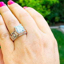 Load image into Gallery viewer, BEAUTIFUL 6.50CT Women's 14k solid white and rose gold cushion cut forever one moissanite and natural round cut diamond engagement ring