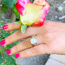Load image into Gallery viewer, STUNNING 6.50CT Women's 14k solid white and rose gold cushion cut moissanite and natural round cut diamond engagement ring