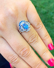 Load image into Gallery viewer, 14k solid white gold oval cut natural sapphire and natural diamonds engagement ring and band set Wedding, Anniversary Bridal, Halo, 2.50ctw