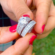 Load image into Gallery viewer, Large 14k white gold round cut forever one moissanite and diamond engagement ring Wedding, Anniversary Bridal Set, Natural Diamonds 4.50ctw