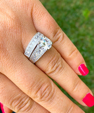 Load image into Gallery viewer, Large 14k white gold round cut forever one moissanite and diamond engagement ring Wedding, Anniversary Bridal Set, Natural Diamonds 4.50ctw