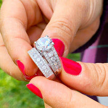 Load image into Gallery viewer, Large 14k white gold round cut forever one moissanite and diamond engagement ring Wedding, Anniversary Bridal Set, Natural Diamonds 4.50ctw