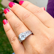 Load image into Gallery viewer, BIG 14k white gold round cut moissanite and diamond engagement ring Wedding, Anniversary Bridal Set, Natural Diamonds 3.50ctw