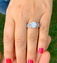 Load image into Gallery viewer, BIG 14k white gold round cut forever one moissanite and diamond engagement ring Wedding, Anniversary Bridal Set, Natural Diamonds 3.50ctw