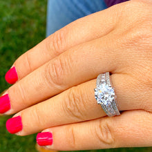 Load image into Gallery viewer, BIG 14k white gold round cut forever one moissanite and diamond engagement ring Wedding, Anniversary Bridal Set, Natural Diamonds 3.50ctw