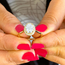 Load image into Gallery viewer, GIA/IGI Certified 14k Solid Yellow Gold Oval Cut and Round Cut Diamond Engagement Ring Bezel Set, Bridal Propose 1.20ctw F-VS2