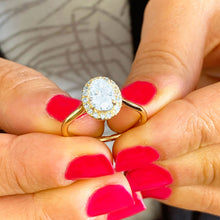 Load image into Gallery viewer, GIA/IGI Certified 14k Solid Yellow Gold Oval Cut and Round Cut Diamond Engagement Ring Bezel Set, Bridal Propose 1.20ctw F-VS2