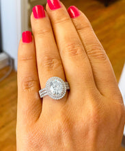 Load image into Gallery viewer, GIA 14k Solid White Gold Oval Cut and Natural Round Cut Diamond Engagement Ring Double Halo Triple Shank 2.70ctw
