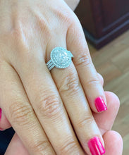 Load image into Gallery viewer, GIA 14k Solid White Gold Oval Cut and Natural Round Cut Diamond Engagement Ring Double Halo Triple Shank 2.70ctw