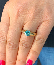 Load image into Gallery viewer, Tension Set Style 14K Solid Yellow Gold Round Cut Natural Blue Topaz Engagement Ring Wedding Anniversary 1.50ctw