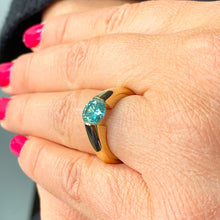 Load image into Gallery viewer, Tension Set Style 14K Solid Yellow Gold Round Cut Natural Blue Topaz Engagement Ring Wedding Anniversary 1.50ctw