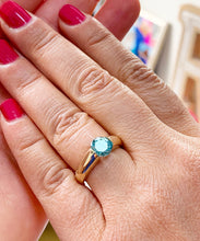 Load image into Gallery viewer, Tension Set Style 14K Solid Yellow Gold Round Cut Natural Blue Topaz Engagement Ring Wedding Anniversary 1.50ctw