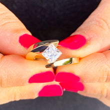 Load image into Gallery viewer, Stunning 14k yellow gold Princess cut moissanite engagement ring Tension Set Wedding, Anniversary, Bridal 1.00ctw