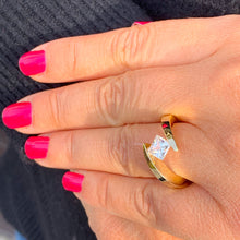 Load image into Gallery viewer, Stunning 14k yellow gold Forever One Princess cut moissanite engagement ring Tension Set Wedding, Anniversary, Bridal 1.00ctw