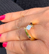 Load image into Gallery viewer, Stunning 14k yellow gold Forever One Princess cut moissanite engagement ring Tension Set Wedding, Anniversary, Bridal 1.00ctw