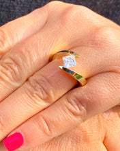 Load image into Gallery viewer, Stunning 14k yellow gold Forever One Princess cut moissanite engagement ring Tension Set Wedding, Anniversary, Bridal 1.00ctw