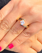 Load image into Gallery viewer, Stunning 14k yellow gold Princess cut moissanite engagement ring Tension Set Wedding, Anniversary, Bridal 1.00ctw