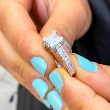 Load image into Gallery viewer, GIA/IGI Certified 14K Solid White Gold Princess Cut And Round Cut Diamond Engagement Ring Bridal Filigree Antique Style 2.00ctw F-VS2