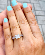 Load image into Gallery viewer, GIA/IGI Certified 14K Solid White Gold Princess Cut And Round Cut Diamond Engagement Ring Bridal Filigree Antique Style 2.00ctw F-VS2