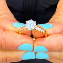 Load image into Gallery viewer, GIA/IGI Certified 14k Solid Yellow Gold Round Cut Diamond Engagement Ring Wedding Set 1.15ctw F-VS2