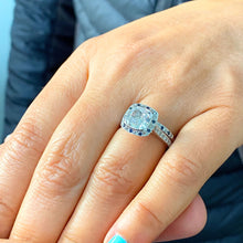 Load image into Gallery viewer, GIA/IGI Certified 14k Solid White Gold Cushion Cut Diamond And Sapphires Engagement Ring And Band Halo Wedding 3.00ctw F-VS2