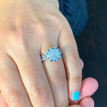 Load image into Gallery viewer, 14k solid white gold cushion cut Forever one moissanite and natural diamond and sapphires engagement ring and band halo wedding 2.70ctw