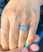 Load image into Gallery viewer, GIA/IGI Certified 14k Solid White Gold Cushion Cut Diamond And Sapphires Engagement Ring And Band Halo Wedding 3.00ctw F-VS2
