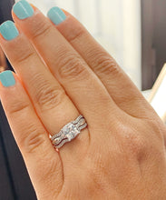 Load image into Gallery viewer, 14k solid white gold 1.25 Carat princess cut diamond engagement ring and two bands natural diamonds bridal wedding set halo round cut sides