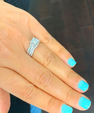 Load image into Gallery viewer, 14k solid white gold 1.25 Carat princess cut diamond engagement ring and two bands natural diamonds bridal wedding set halo round cut sides