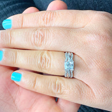 Load image into Gallery viewer, 14k solid white gold 1.25 Carat princess cut diamond engagement ring and two bands natural diamonds bridal wedding set halo round cut sides