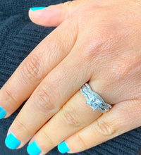 Load image into Gallery viewer, 14k solid white gold 1.25 Carat princess cut diamond engagement ring and two bands natural diamonds bridal wedding set halo round cut sides