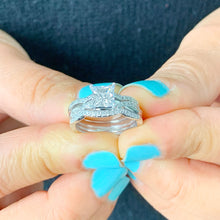 Load image into Gallery viewer, 14k solid white gold 1.25 Carat princess cut diamond engagement ring and two bands natural diamonds bridal wedding set halo round cut sides