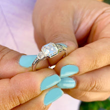 Load image into Gallery viewer, GIA/IGI Certified 14K Solid White Gold Asscher Round And Baguettes Cut Diamond Engagement Ring Bezel Set 1.40ct F-VS2