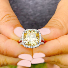 Load image into Gallery viewer, Huge Women's 14k solid white gold Fancy Yellow Cushion simulated and round cut natural diamond engagement ring Halo 4.70ct