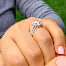 Load image into Gallery viewer, GIA/IGI Certified Triple shank style 14k Solid White Gold Round Cut Diamond Engagement Ring Halo 3.20ctw F-VS2