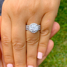 Load image into Gallery viewer, Triple shank style 14k Solid White Gold Round Cut Moissanite and Natural Diamond Engagement Ring Halo, Bridal, Wedding 3.80ctw