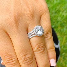 Load image into Gallery viewer, GIA/IGI Certified Triple shank style 14k Solid White Gold Round Cut Diamond Engagement Ring Halo 3.20ctw F-VS2