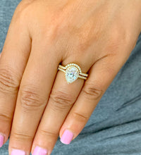 Load image into Gallery viewer, GIA/IGI Certified 14k Solid Yellow Gold Pear Shape Diamond Engagement Ring And Band Wedding Bridal Set Halo 2.00ctw F-VS2