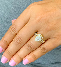 Load image into Gallery viewer, GIA/IGI Certified 14k Solid Yellow Gold Pear Shape Diamond Engagement Ring And Band Wedding Bridal Set Halo 2.00ctw F-VS2