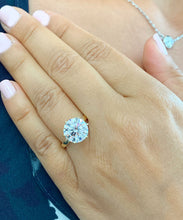 Load image into Gallery viewer, Large Five Carat set in 14k solid yellow gold round cut forever one moissanite engagement ring solitaire, bridal set, wedding, anniversary