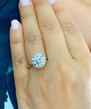 Load image into Gallery viewer, Large Five Carat set in 14k solid yellow gold round cut forever one moissanite engagement ring solitaire, bridal set, wedding, anniversary