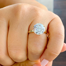 Load image into Gallery viewer, Large Five Carat set in 14k solid yellow gold round cut forever one moissanite engagement ring solitaire, bridal set, wedding, anniversary