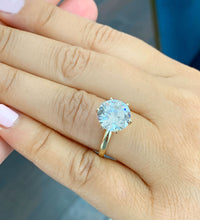 Load image into Gallery viewer, Large Five Carat set in 14k solid yellow gold round cut forever one moissanite engagement ring solitaire, bridal set, wedding, anniversary